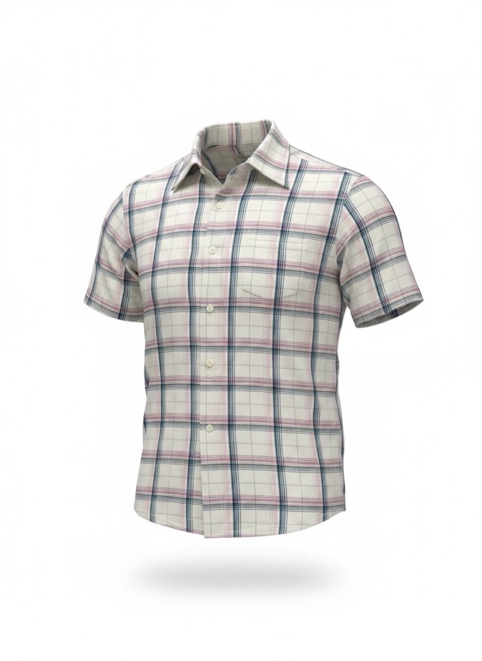 Tommy Bahama Mens Large 100% Silk Plaid Short Sleeve Camp Shirt Cream Pink Blue